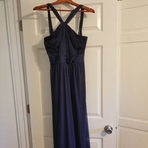 David's Bridal Bridesmaid Dress W11173 Y Neck Navy